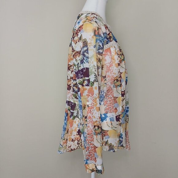 Anthropologie Maeve Abella Floral Pintuck Patchwork Blouse Size 10 - Picture 4 of 8